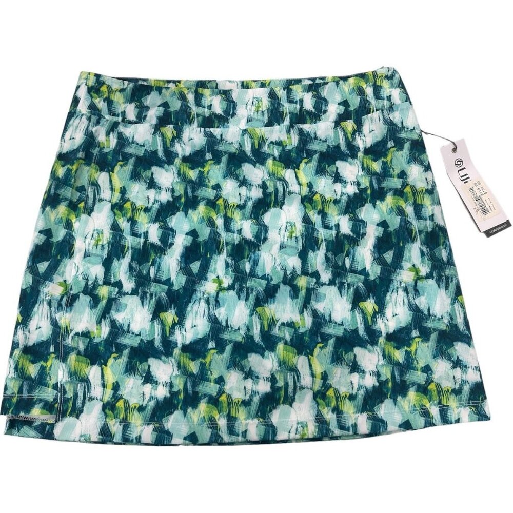 Lija Women's Green and Blue Brushstrokes Pattern Skort Size 14 Golf/Tennis